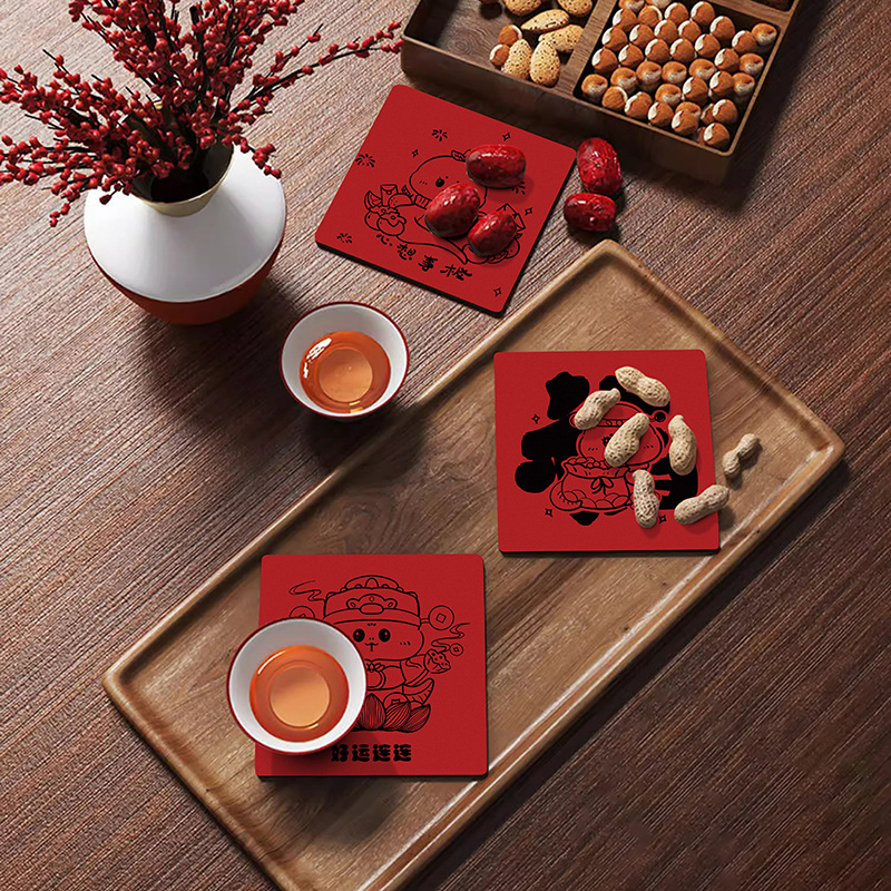 硅藻泥新年餐垫防水防油防烫餐桌垫隔热碗垫杯垫中式蛇年高级感