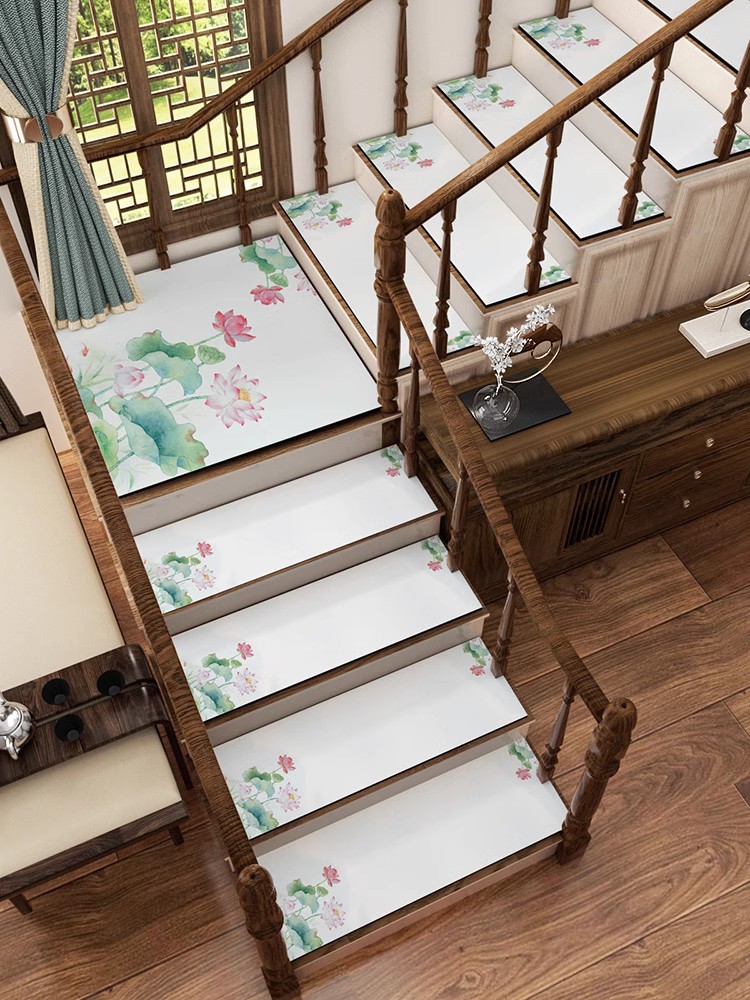 新中式家用满铺转角台阶贴实木防