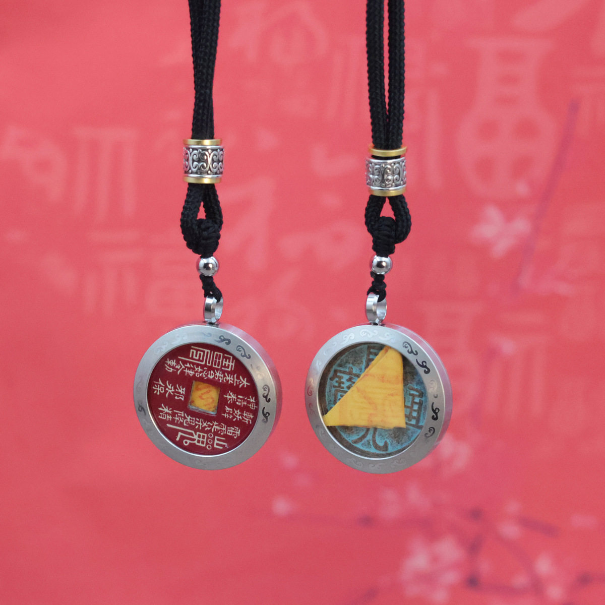 藏银山鬼花钱朱砂黑金沙吊坠黄铜山鬼花钱吊坠项链包包钥匙扣挂件
