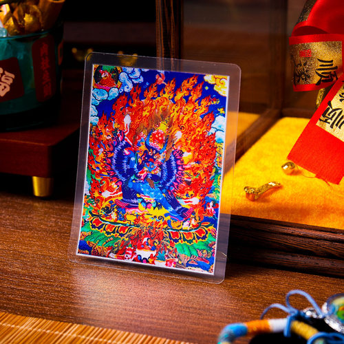 西藏尼泊尔手绘唐卡大黑天财神矿物颜料随身佛牌金箔福卡手机贴纸