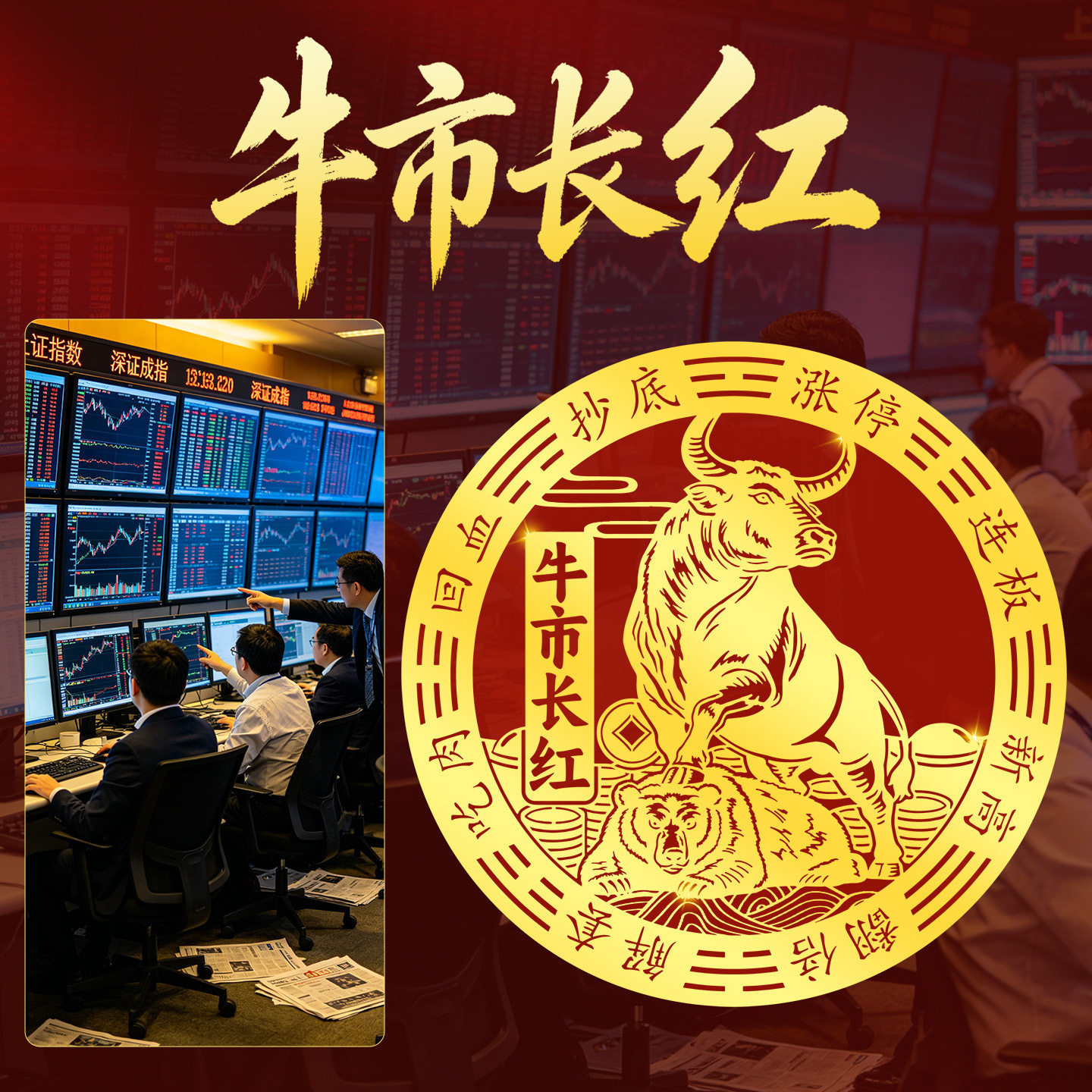 牛市长虹金属贴纸招财手机贴画发财手机壳自粘图案文创工艺品批发