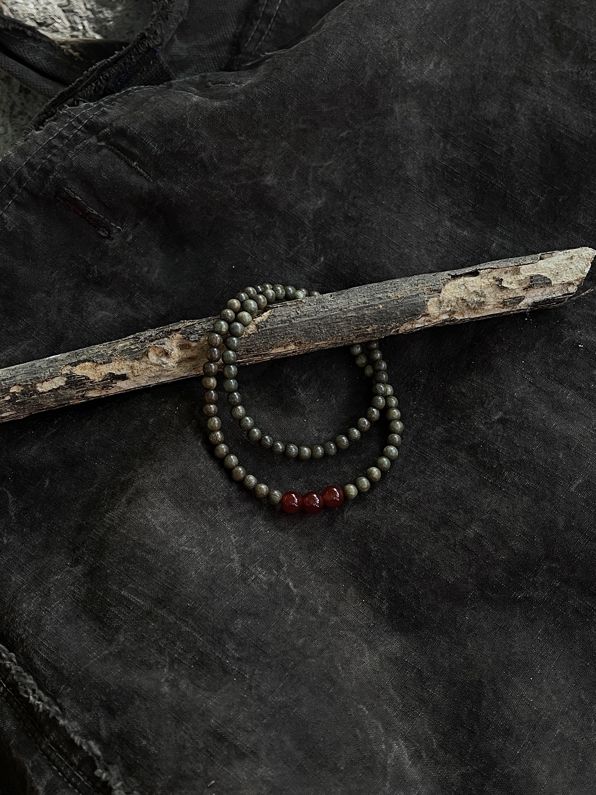 实物拍摄4mm天然绿檀木手链喜木火红玛瑙木质手串新中式文玩手串