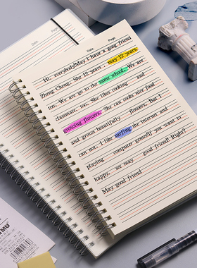 英语笔记本作业本16开A5线圈四线三格英语本16k加厚b5三年级小学生初中生高中生大学生英语抄写本活页大号32K