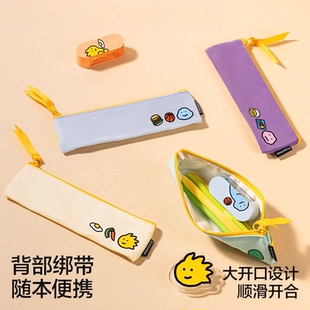 得力纽赛乔古漫联名单层绑带笔袋可爱高颜值 joguman二年级小学生文具女孩化妆收纳袋收纳包拉链文具袋新款