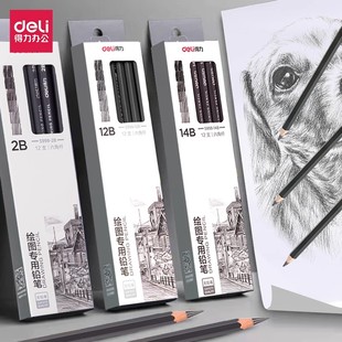 得力素描铅笔绘画美术生用2h6b炭笔初学者速写hb素描笔软中硬绘图美术生专用2B素描工具套装 4b铅笔素描碳笔