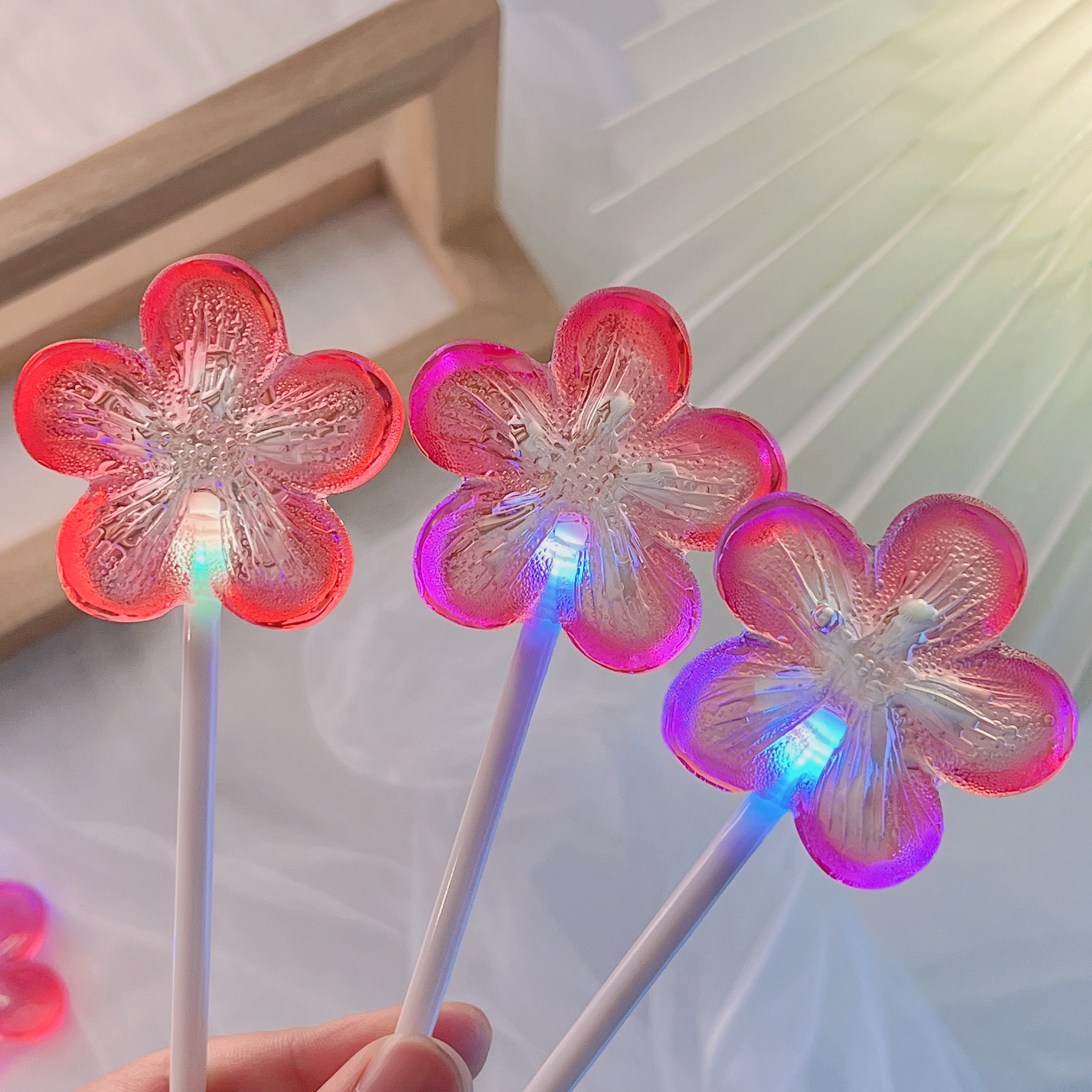 发光桃花棒棒糖无糖创意造型闪光装饰生日礼物儿童幼儿园高颜值