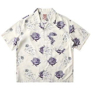 MBBCAR窄幅 天丝 户外山系宽松蛊毒 蝎子玫瑰慵懒夏威夷短袖衬衫