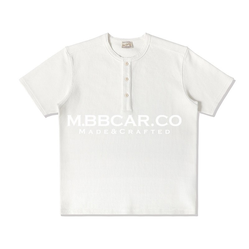 MBBCAR美式复古亨利领纯棉短袖