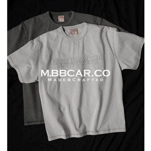 MBBCAR窄幅 镜像复古水洗炒雪花做旧雾霾280G重磅绣花宽松短袖T恤