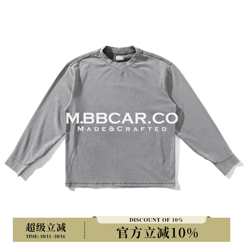 MBBCAR窄幅 全棉软糯indigo水洗铜氨丝质感复古长袖打底T恤
