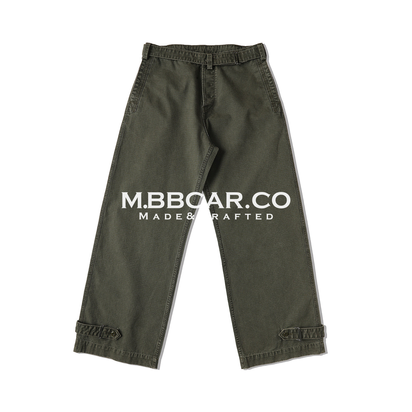 MBBCAR窄幅 M35法国摩托车兵11OZ格纹珠帆布水洗褪色休闲阔腿裤