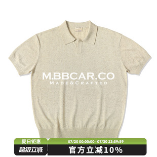 MBBCAR窄幅 天丝麻混纺老钱复古马球杏白复古Polo短袖 针织衫
