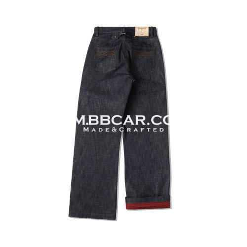 MBBCAR窄幅西部系列14.9OZ千鸟格内衬环锭纺赤耳丹宁中高腰阔腿裤