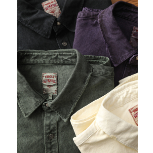 衬衫 MBBCAR窄幅12OZ重磅定织紧密珠帆套染做旧水洗美式 复古工装