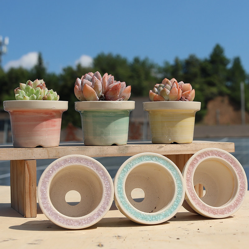 多肉花盆陶瓷琉璃冰裂彩虹创意个性绿植盆栽帽檐透气桌面小号花盆,鲜花速递/花卉仿真/绿植园艺,花盆,淘宝优惠券,粉丝福利购,淘宝优惠卷