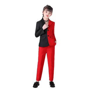 儿童拼色西装套装洋气中大童男女童模特走秀团队潮服舞台演出礼服