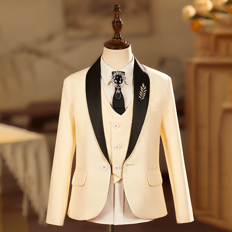 男童西装套装香槟色儿童小主持人花童青少年学生晚会钢琴演出西服