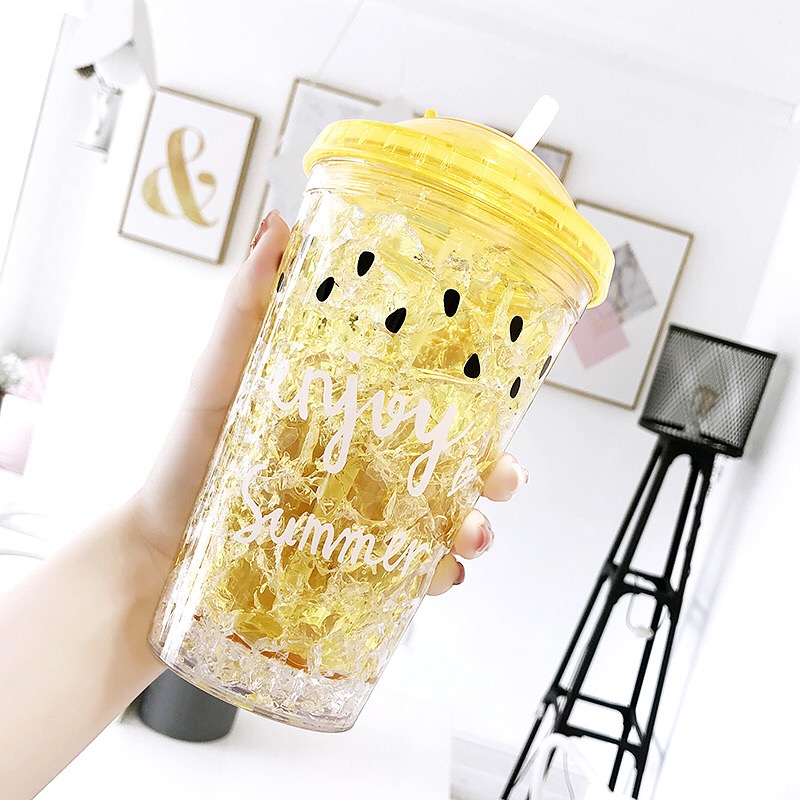 简约双层直饮手持水杯软妹粉色碎冰杯子可爱塑料带吸管冰渣少女放|ruв категории посуда, кубок/кубок/чайник, удобно кубок - от Buy2taobao.com для оказания профессиональной услуги покупки агента Taobao