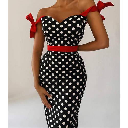 Sexy Sleeveless Polka Dot Lace Up Bodycon Dress波点连衣裙