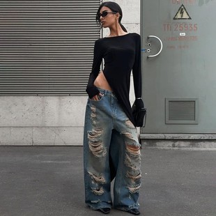 Solid Color Crew Arrival Long Slit Neck Sleeve连衣裙 Stylish