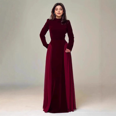 欧美2025年秋季新款外贸女装金丝绒拼接雪纺气质修身连衣裙