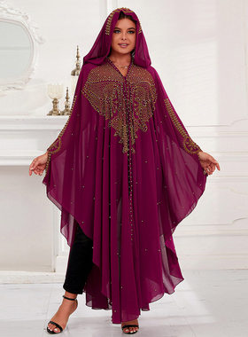 African plus size hot diamond bead embroidery hooded dress