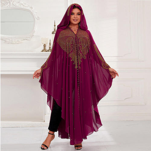 African plus size hot diamond bead embroidery hooded dress