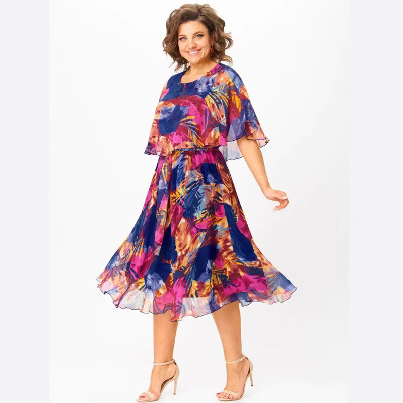 2025 New Mesh Printed Round Neck Dress