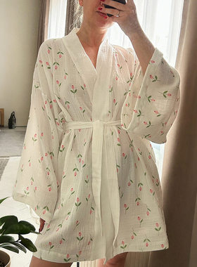 睡衣印花长袖睡袍浴袍女士家居服printed pajamas home clothing
