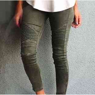 Pleated Pencil Pants Zipper High Elasticity Skinny Trousers