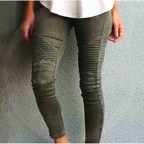 Pleated Pencil Pants Zipper High Elasticity Skinny Trousers