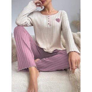 Homewear Pajamas Set Women欧美时尚长袖长裤家居服睡衣套装女