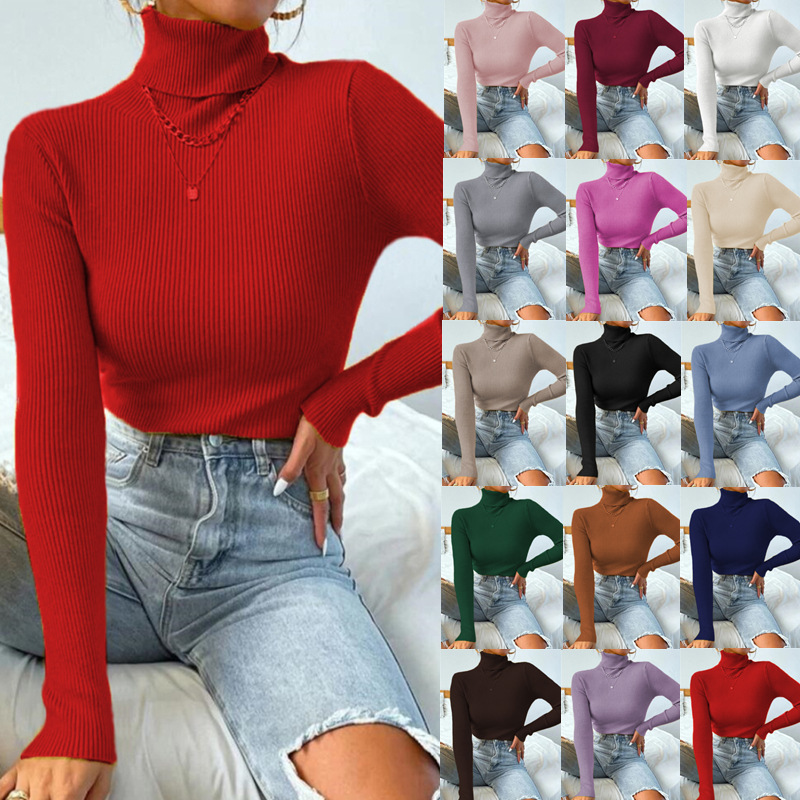 Women's sexy solid color turtleneck sweater pullover