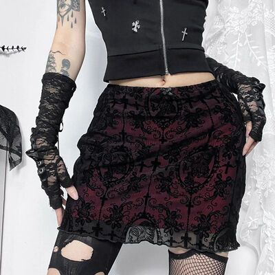 Women's Mesh Short Skirt Dark Sexy Velvet Design女士网纱短裙
