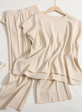 Sleeveless tops pleated wide leg pants two piece set 两件套