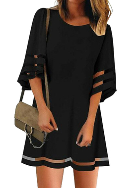 Dress A Line Casual Splice Ladies Shopping Crew Neck Dating