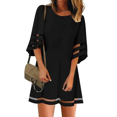 Dress A Line Casual Splice Ladies Shopping Crew Neck Dating