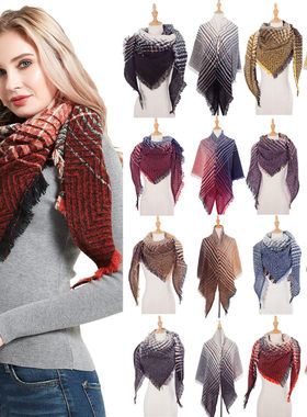 Women Fashion INS Pattern Small Plaid Bristle Square Scarf