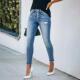 女 Fit Women Stretch Slim High Jeans牛仔裤 Distressed Denim