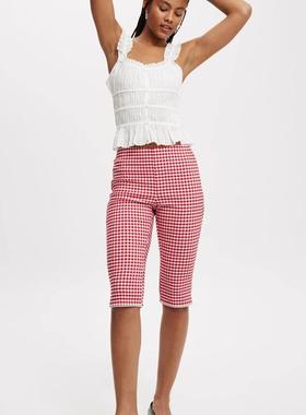 Summer Lightweight Straight-Leg Plaid Capri Pants Casual裤子