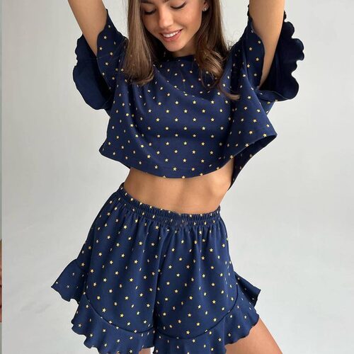 Short sleeved shorts, pajamas, home clothes set for women