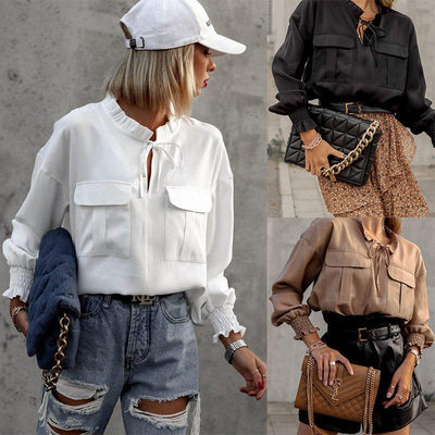 White Shirts Women Blouse 2024 Spring Black Tops Ladies 衬衫