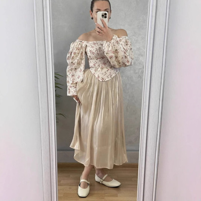 Shiny Elegant Versatile Pleated Midi Skirt优雅百搭百褶中长裙