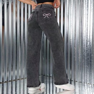 女 Pants Casual Denim Women Jeans 欧美休闲宽松阔腿直筒牛仔裤
