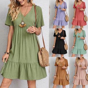 2023 Women's Summer Loose Casual Short Sleeve Tunic Dress