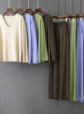 2025 Solid Color V-neck Fashion Suit Loose High Waist Casual