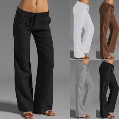 2025 Women's Casual High Waist Hemp Pants Cropped Pants Wide