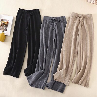 Women's Knitted Thick Wide-leg Pants High Waist Loose Drape