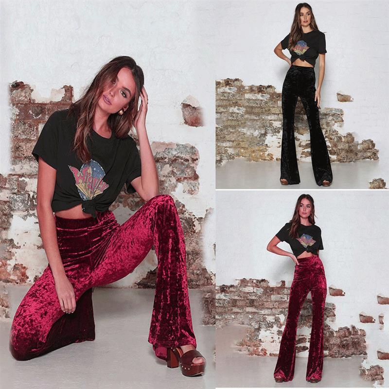 Women's Bootcut High-Waist Velvet Casual Wide-Leg Pants长裤