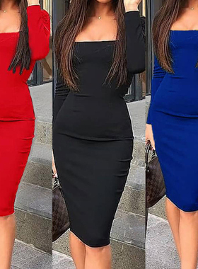 Elegant dress long sleeve tight skirt lady长袖套头铅笔裙